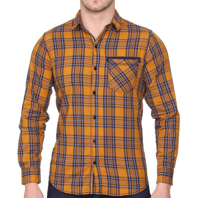 Mustard Yellow Checkered Slim fit Casual shirt