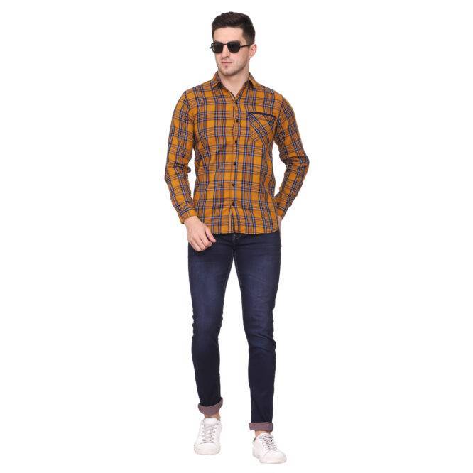 Mustard Yellow Checkered Slim fit Casual shirt