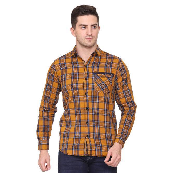Mustard Yellow Checkered Slim fit Casual shirt