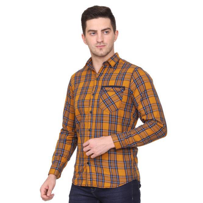 Mustard Yellow Checkered Slim fit Casual shirt