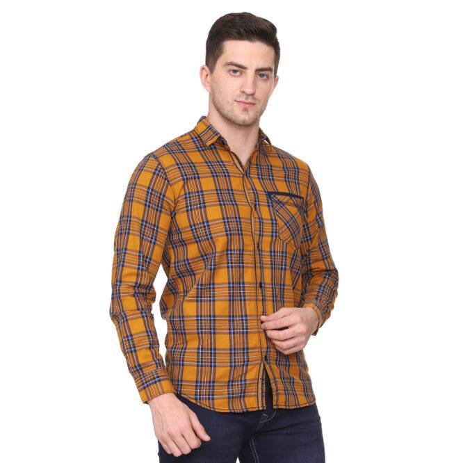 Mustard Yellow Checkered Slim fit Casual shirt