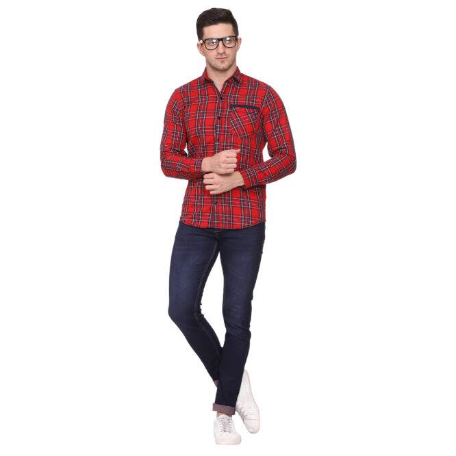 Red Checkered Slim fit Casual shirt