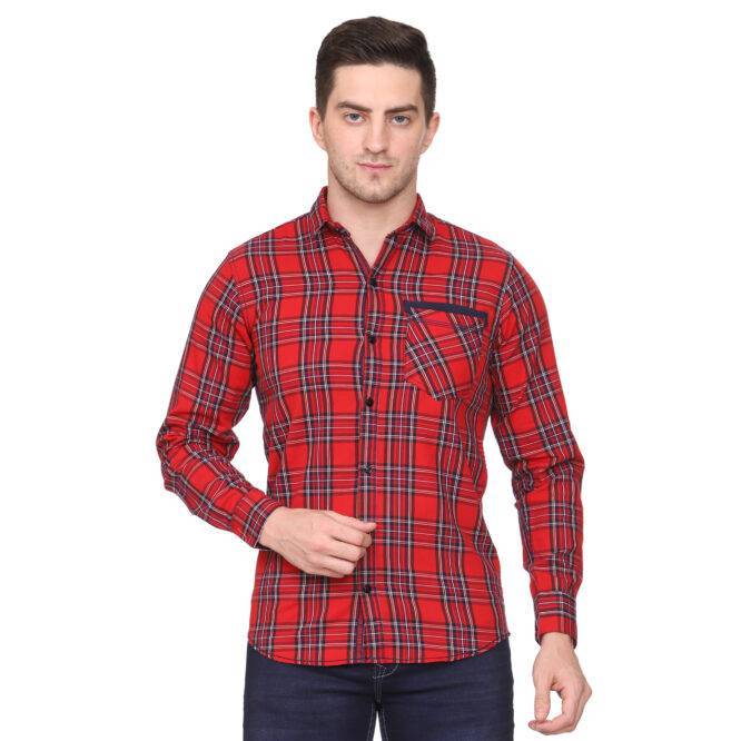 Red Checkered Slim fit Casual shirt