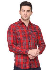 Red Checkered Slim fit Casual shirt