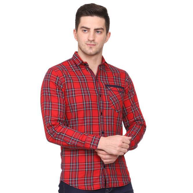 Red Checkered Slim fit Casual shirt