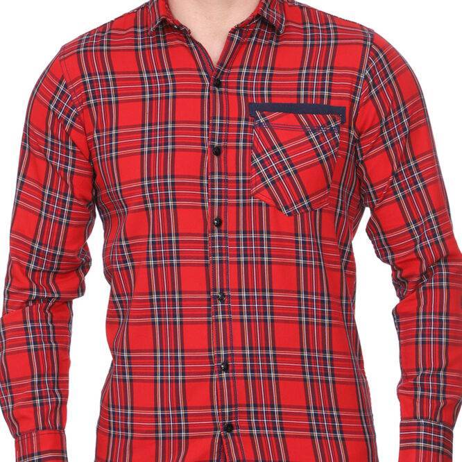 Red Checkered Slim fit Casual shirt